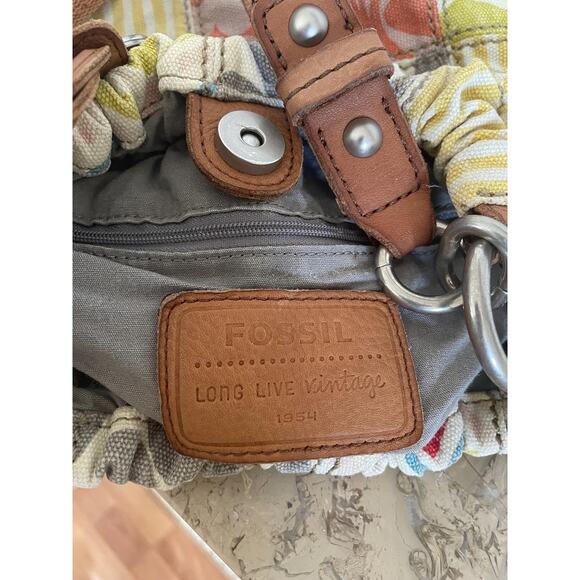 FOSSIL Multicolored patchwork fabric/Leather suede shoulder bag/crossbody - Picture 11 of 13